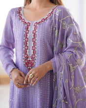 Wedding Wear Purple Color Chinon Silk Kurti For Girls
