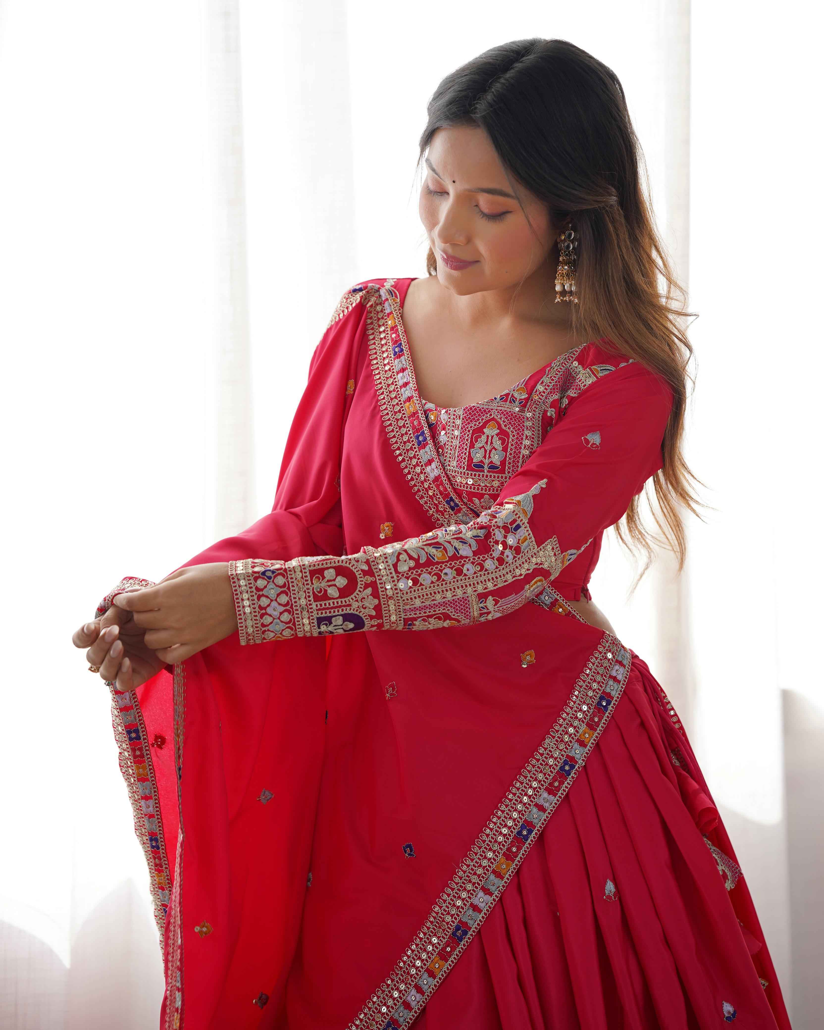Wedding Wear Pink Color Natural Crep Silk Lehenga For Women