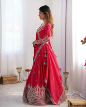 Wedding Wear Pink Color Natural Crep Silk Lehenga For Women