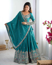 Party Wear Sky Blue Color Natural Crep Silk Lehenga For Women