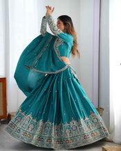Party Wear Sky Blue Color Natural Crep Silk Lehenga For Women