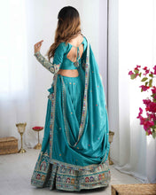 Party Wear Sky Blue Color Natural Crep Silk Lehenga For Women