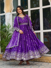 Party Wear Purple Color American Silk Gown For Girls