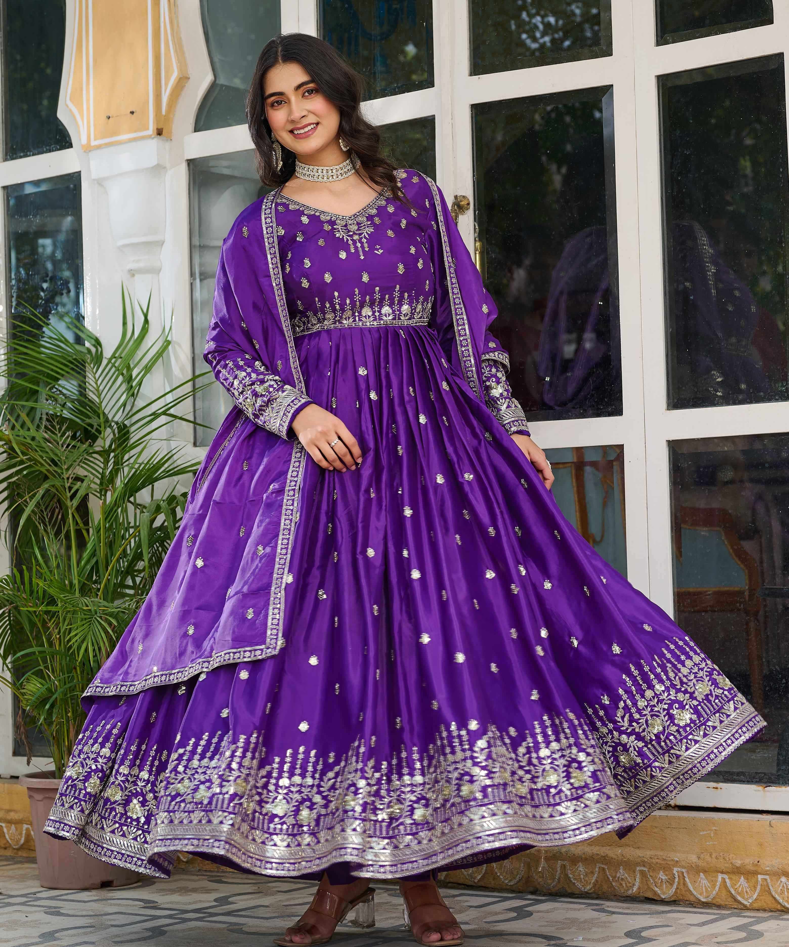 Party Wear Purple Color American Silk Gown For Girls