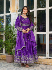 Party Wear Purple Color American Silk Gown For Girls