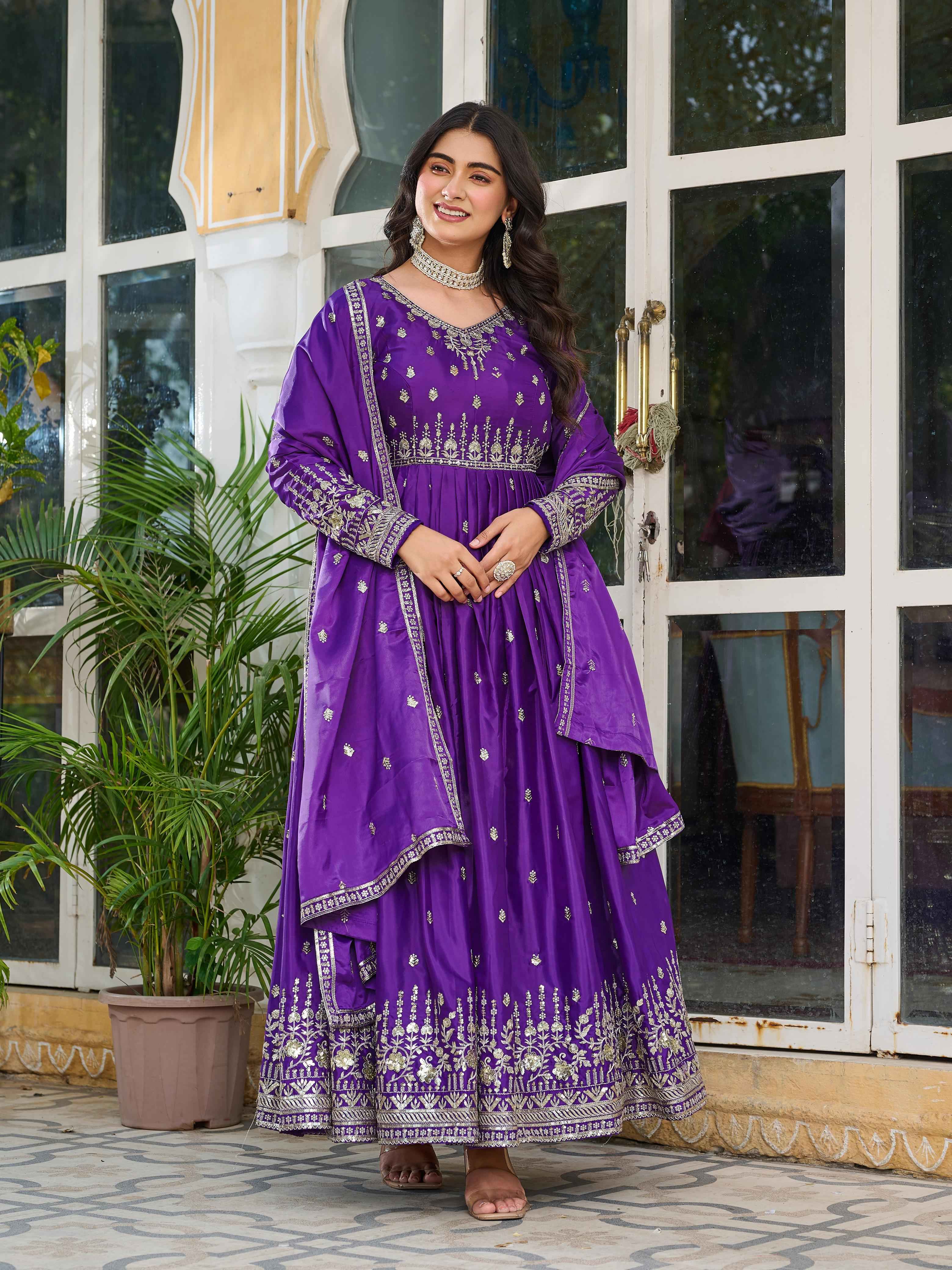 Party Wear Purple Color American Silk Gown For Girls