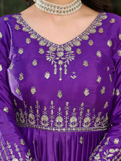 Party Wear Purple Color American Silk Gown For Girls