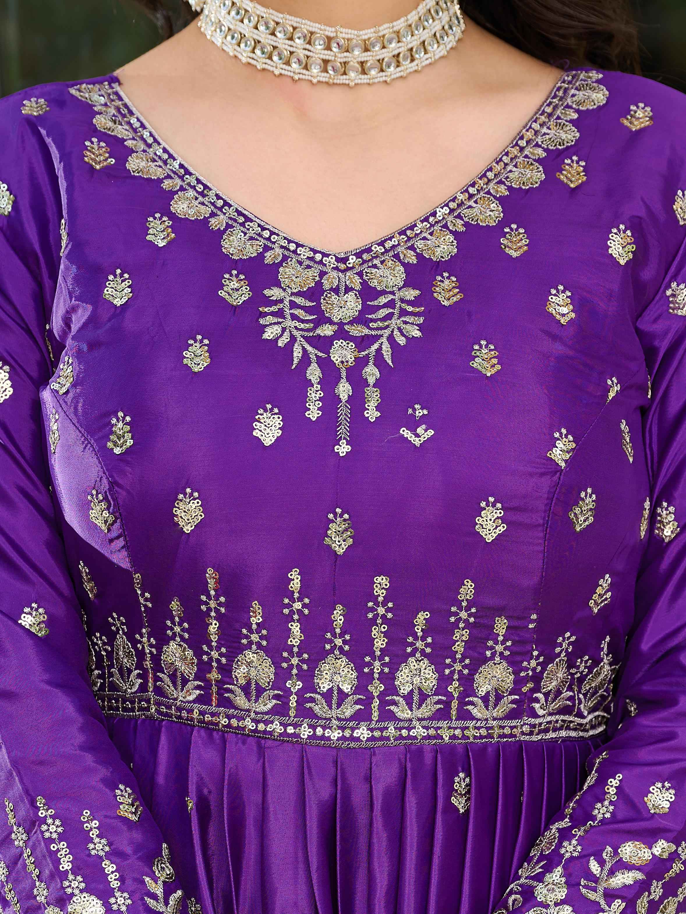Party Wear Purple Color American Silk Gown For Girls