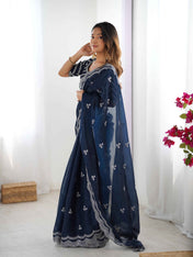 Wedding Wear Blue Color Jimmy Chu Saree For Girls
