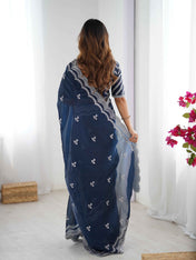 Wedding Wear Blue Color Jimmy Chu Saree For Girls