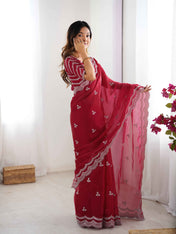 Wedding Wear Red Color Jimmy Chu Saree For Girls