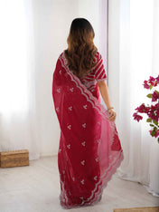 Wedding Wear Red Color Jimmy Chu Saree For Girls
