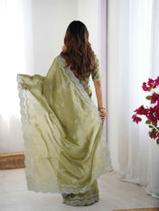 Party Wear Pista Color Jimmy Chu Saree For Women