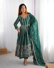 Wedding Wear Green Color Star Georgette Gown For Girls