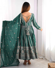 Wedding Wear Green Color Star Georgette Gown For Girls