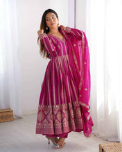 Party Wear Pink Color Star Georgette Gown For Girls