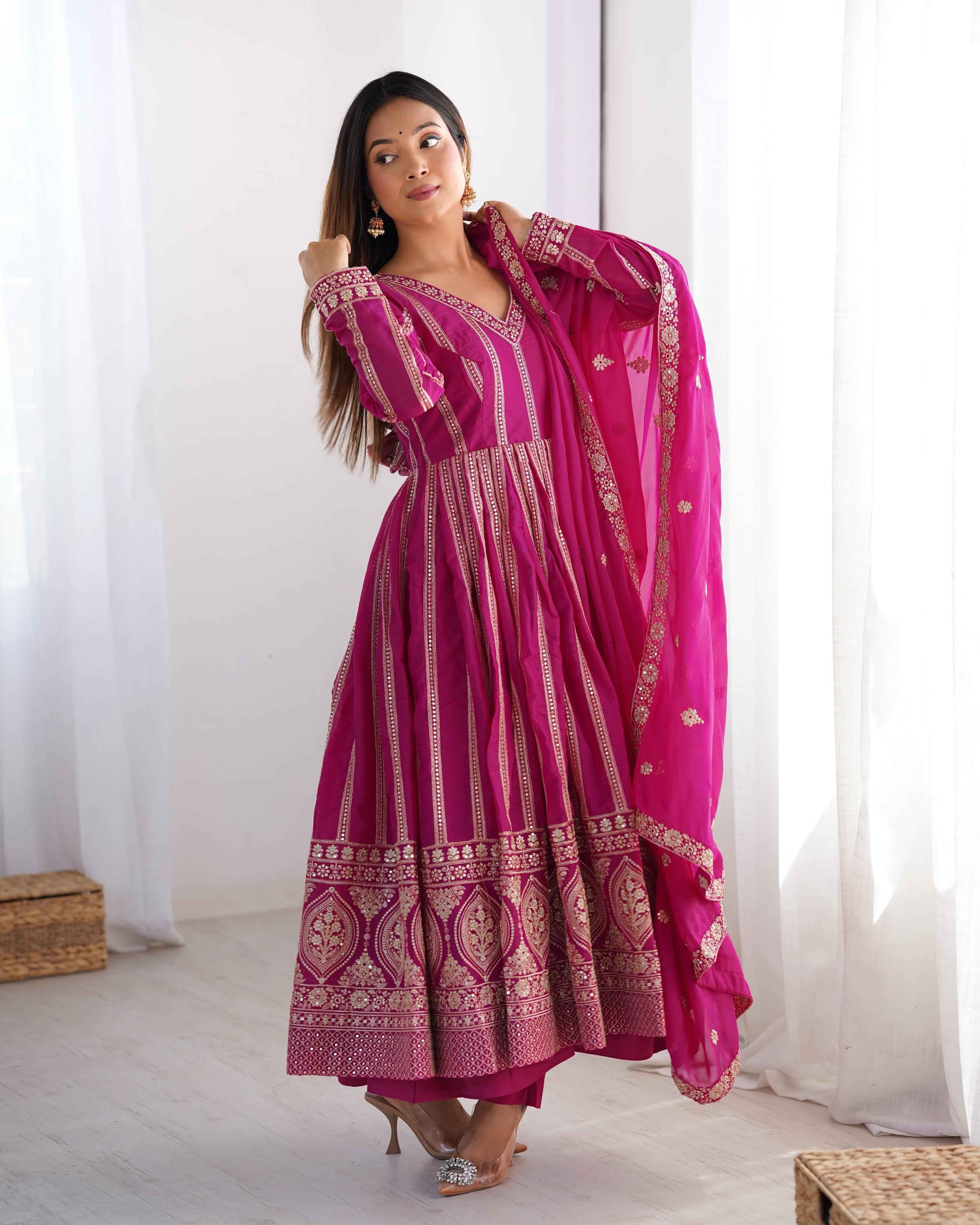 Party Wear Pink Color Star Georgette Gown For Girls