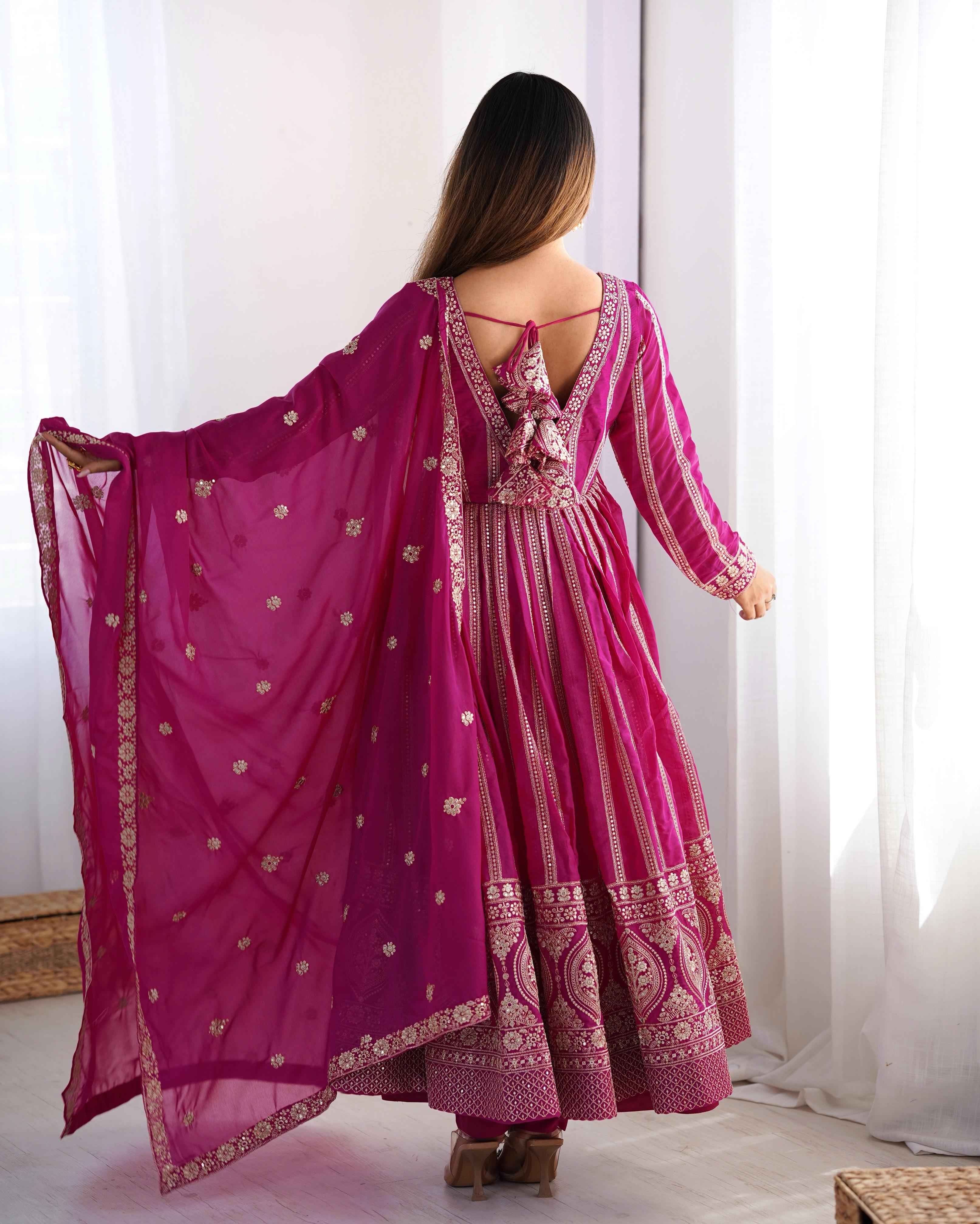 Party Wear Pink Color Star Georgette Gown For Girls