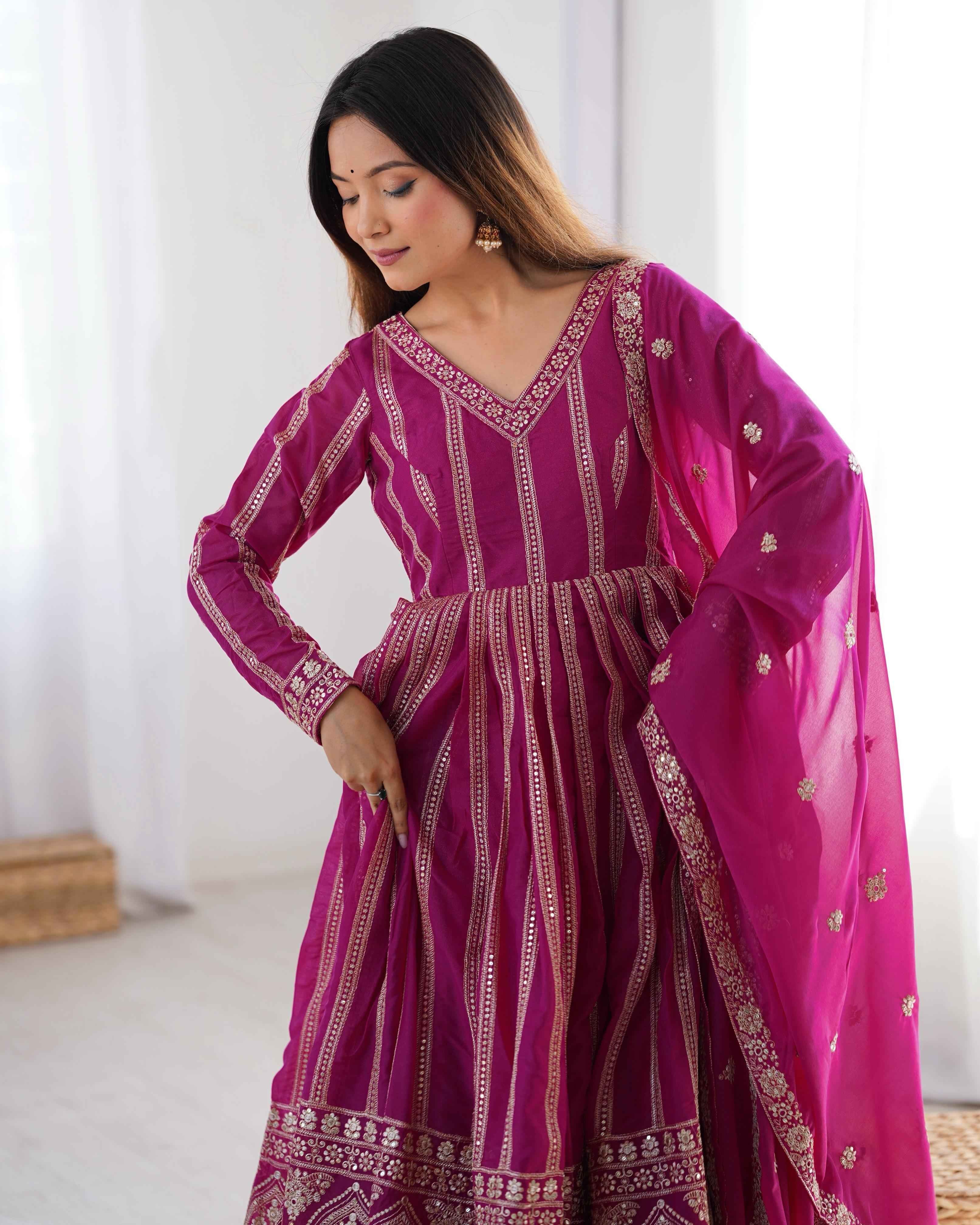 Party Wear Pink Color Star Georgette Gown For Girls