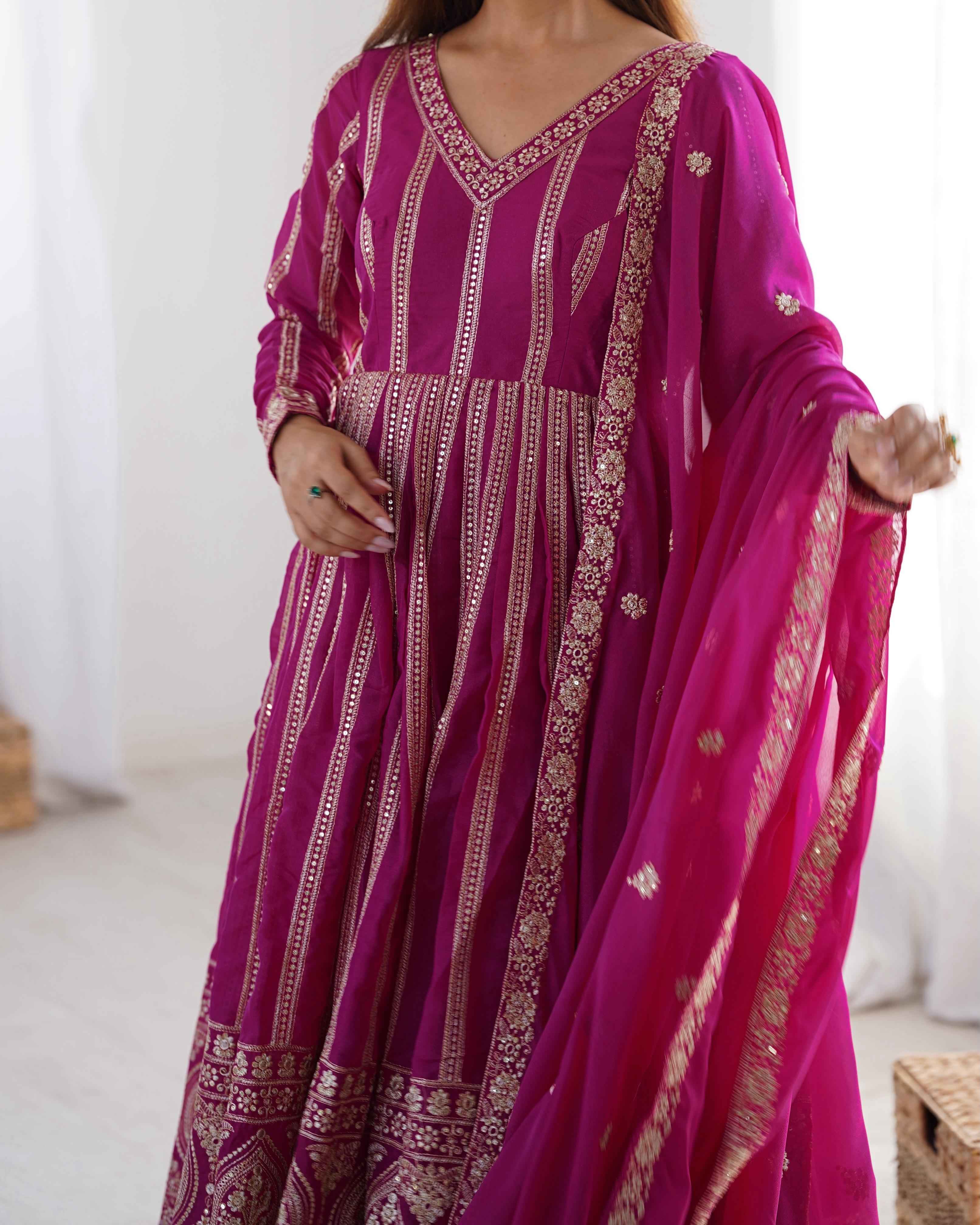 Party Wear Pink Color Star Georgette Gown For Girls