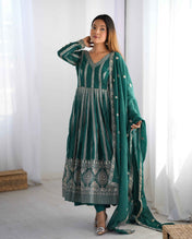 Wedding Wear Green Color Star Georgette Gown For Girls