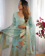 Party Wear Sky Blue Color Chanderi Silk Kurti  For Girls