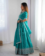 Wedding Wear Sky Blue Color Shimmer Silk Lehenga For Girls