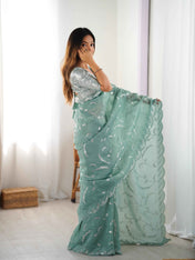 Wedding Wear Sky Blue Color Natural Crep Silk Saree For Women