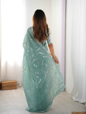 Wedding Wear Sky Blue Color Natural Crep Silk Saree For Women