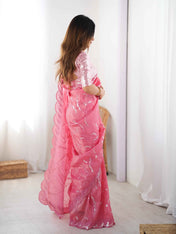 Wedding Wear Pink Color Natural Crep Silk Saree For Women