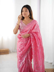 Wedding Wear Pink Color Natural Crep Silk Saree For Women