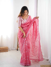 Wedding Wear Pink Color Natural Crep Silk Saree For Women