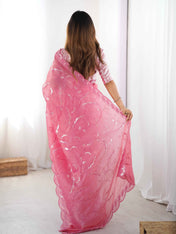 Wedding Wear Pink Color Natural Crep Silk Saree For Women