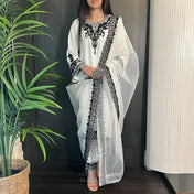 White & Black Embroidered Georgette Kurta Set with Dupatta