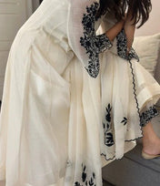 White & Black Embroidered Anarkali Suit with Organza Dupatta