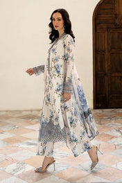 Elegant White & Blue Floral Printed Suit Set with Embroidered Detailing & Digital Dupatta