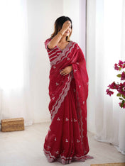 Wedding Wear Red Color Jimmy Chu Saree For Girls