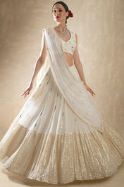 Wedding Wear White Color Georgette Lehenga For Girls