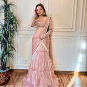 Wedding Wear Baby Pink Color Twil Orgnza Saree For Girls