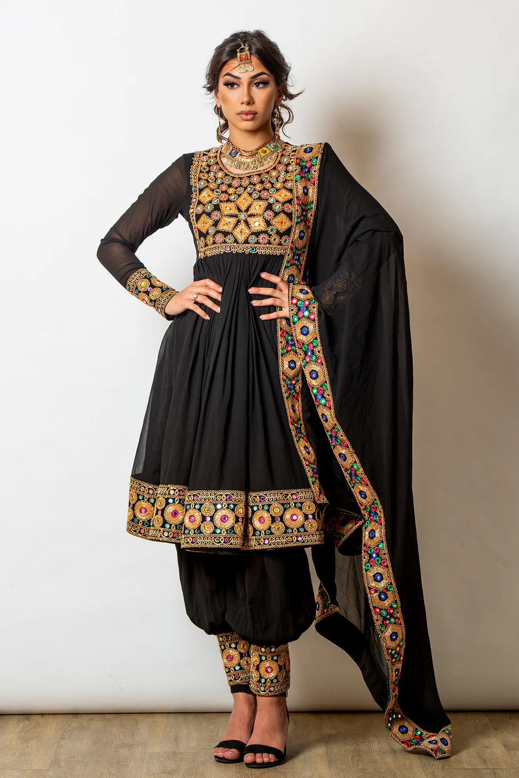 Wedding Wear Black Color Faux Georgette Gown For Girls