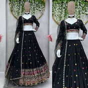 Wedding Wear Black Color Foux Gogette Lehenga For Girls