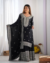 Wedding Wear Black Color Heavy Chinnon Silk Suit Set For Girls