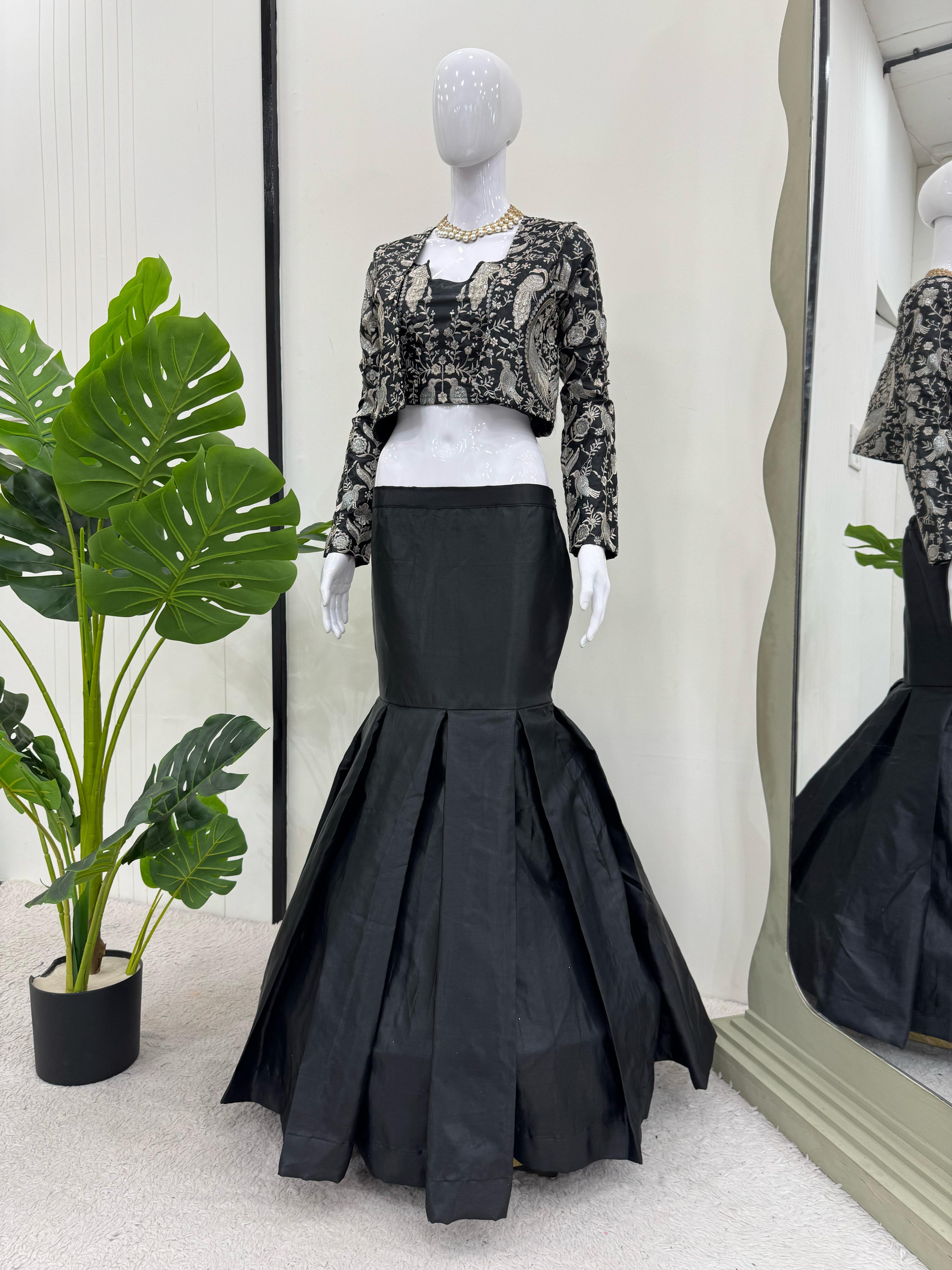 Wedding Wear Black Color Tapeta Silk Saree For Girls