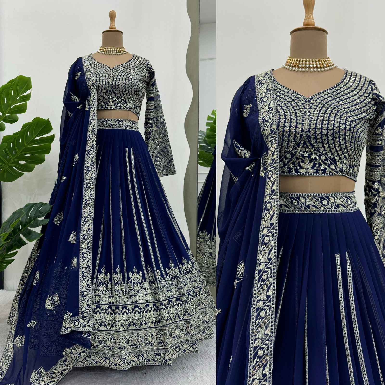 Wedding Wear Blue Color Foux Gogette Lehenga For Girls