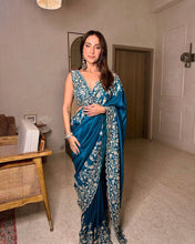 Wedding Wear Blue Color Havy Chinon Saree For Girls