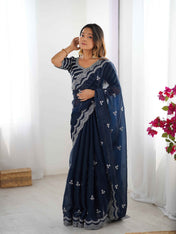 Wedding Wear Blue Color Jimmy Chu Saree For Girls