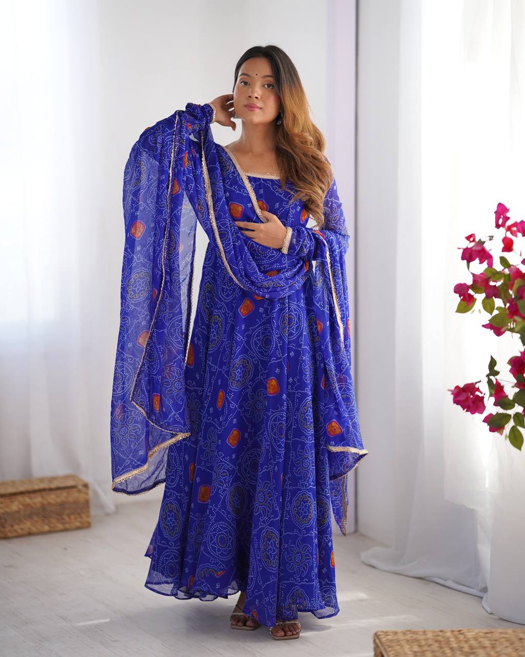 Wedding Wear Blue Color Pure Soft Light Weight Chiffon Gown For Girls