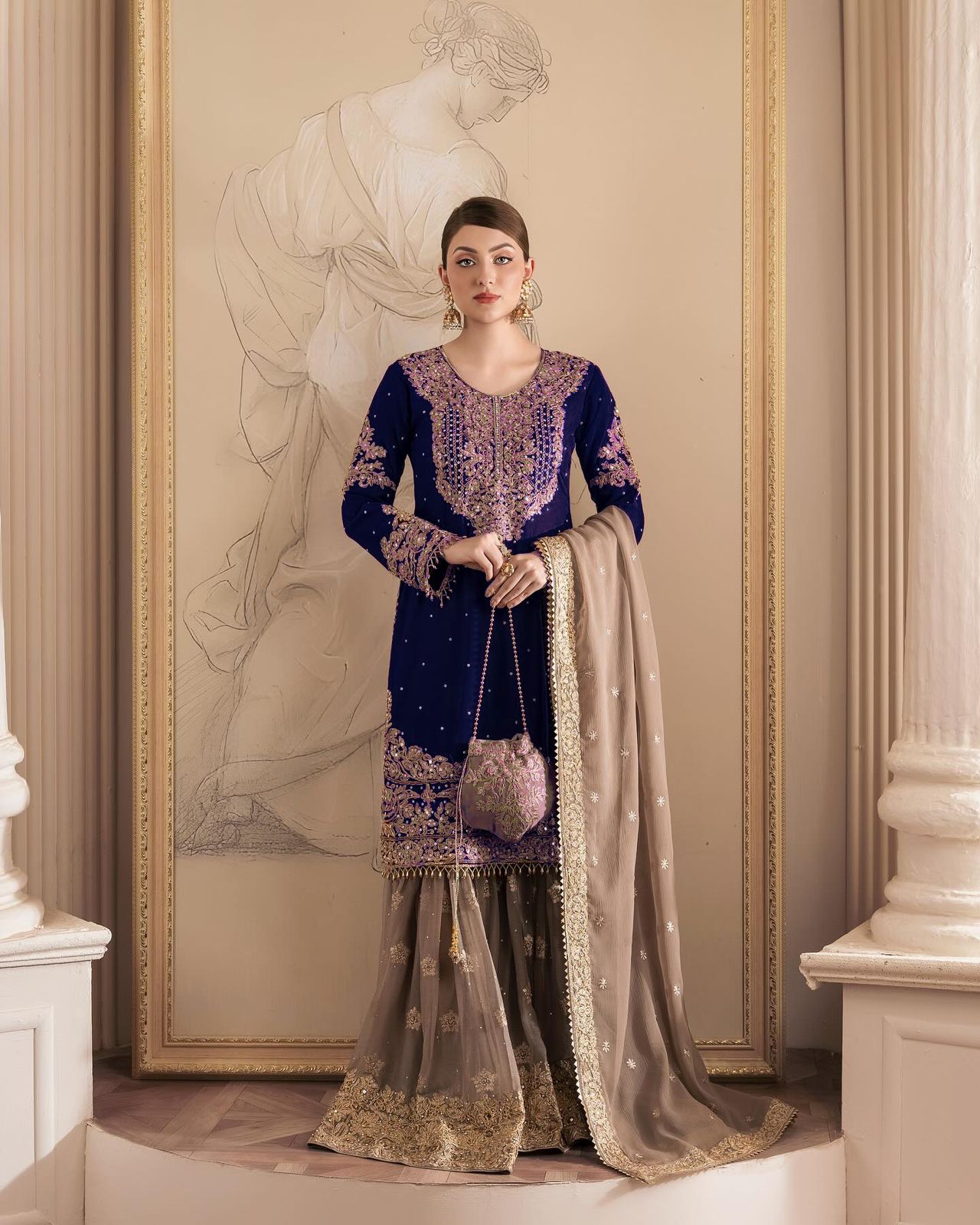 Wedding Wear Blue Color Salwar Kameez For Girls