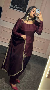 Wedding Wear Brown Color Natural Crep Silk Sharara For Girls