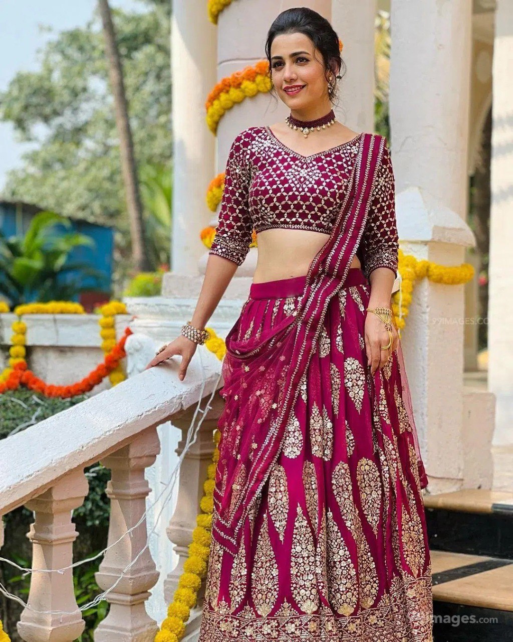Wedding Wear Cherry Red Color Faux Georgette Lehenga For Girls